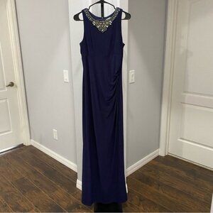 Eliza J. Dark Navy Dress Gown Embellished Neckline Wedding Guest Maxi 10 Formal
